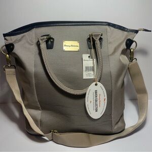 Tommy Bahama Navy and Tan Striped Travel Bag
